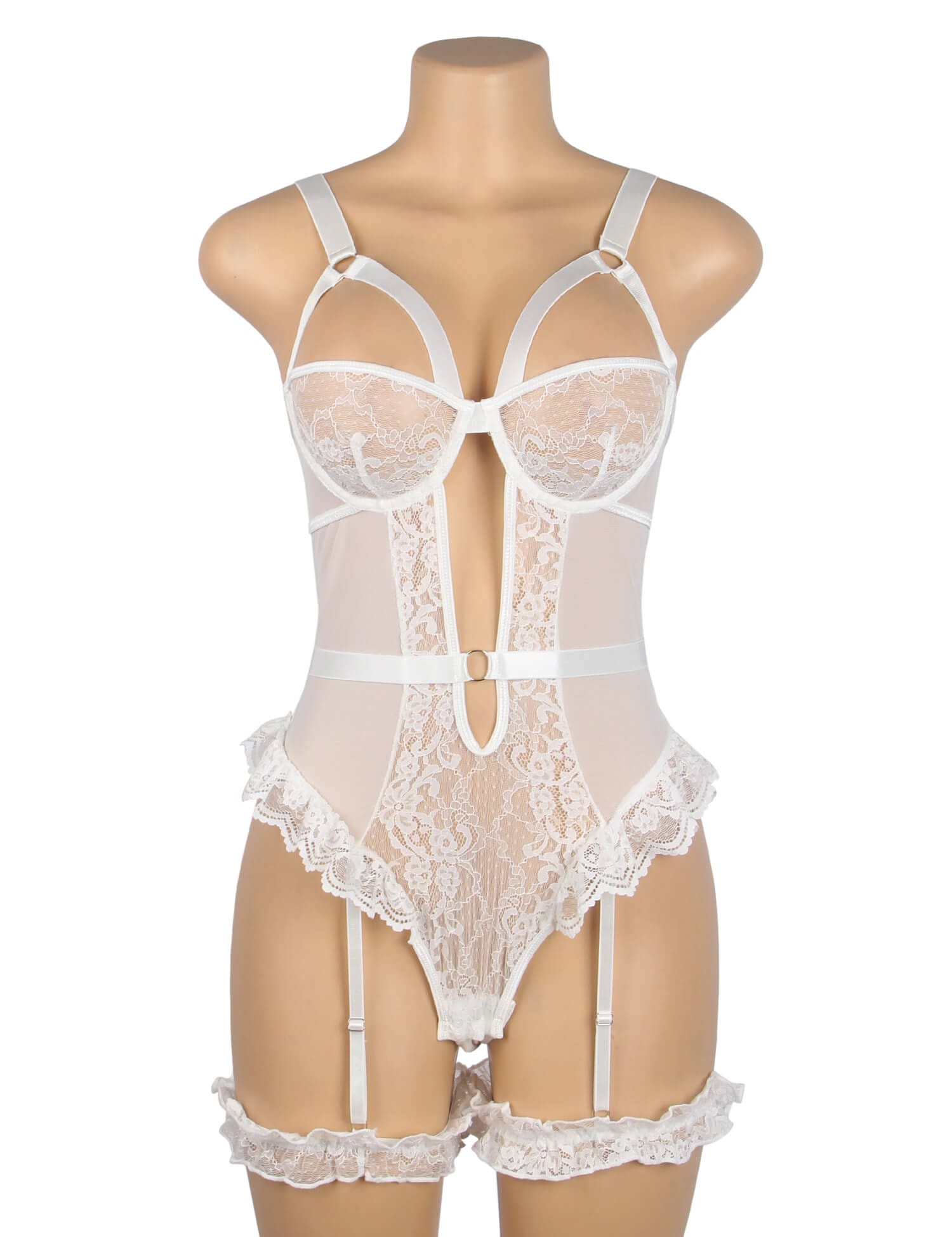 White Slim Lace Garter Leg Ring Teddy