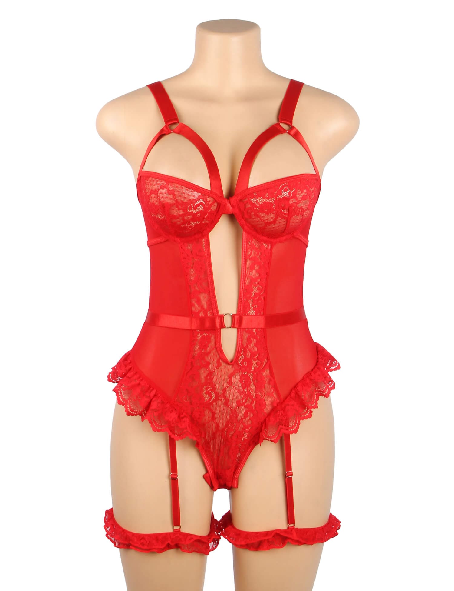 Red Slim Lace Garter Leg Ring Teddy